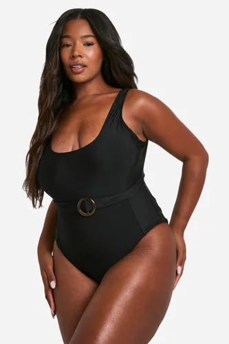 Womens Plus Tummy Control Belted Swimsuit - Black - 16, Black