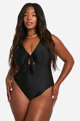 Womens Plus Tummy Control Knot Front Swimsuit - Black - 16, Black