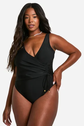 Womens Plus Tummy Control Ruched Side Swimsuit - Black - 16, Black