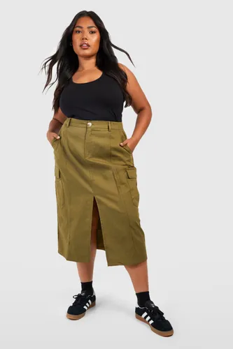 Womens Plus Utility Midi Skirt - Green - 22, Green