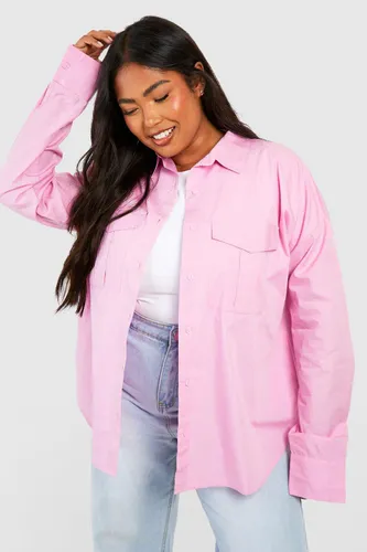 Womens Plus Utility Oversized Cotton Shirt - Pink - 16, Pink