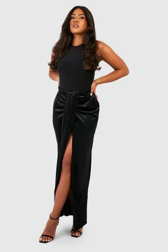 Womens Plus Velvet Drape Wrap Maxi Skirt - Black - 28, Black