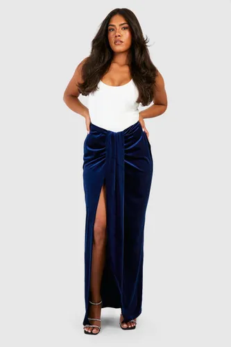Womens Plus Velvet Drape Wrap Maxi Skirt - Navy - 28, Navy