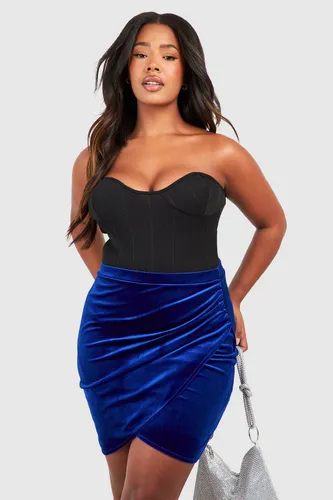 Womens Plus Velvet Wrap Mini Skirt - Blue - 28, Blue