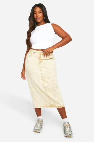 Womens Plus Washed Denim Maxi Skirt - Beige - 16, Beige