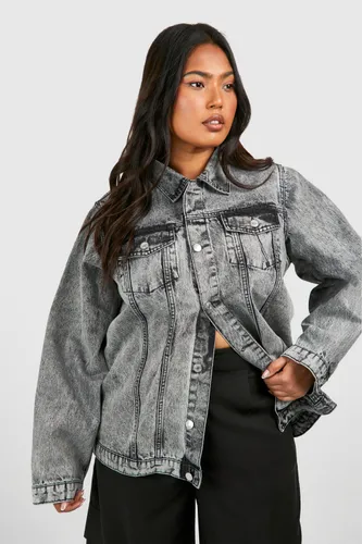 Womens Plus Washed Pocket Oversized Denim Jacket - Grey - 16, Grey
