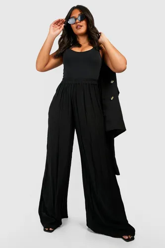Womens Plus Wide Leg Cheesecloth Trousers - Black - 20, Black