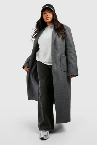 Womens Plus Wool Look Belted Longline Jacket - Grey - 16, Grey