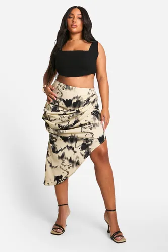 Womens Plus Woven Abstract Print Ruched Detail Midaxi Skirt - Black & White - 16, Black & White