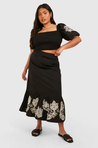Womens Plus Woven Embroidery Midaxi Skirt - Black - 16, Black