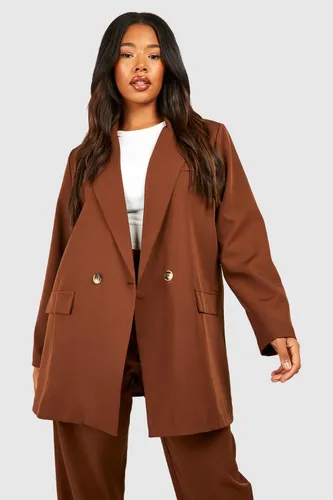 Womens Plus Woven Oversized Double Breasted Blazer - Brown - 22, Brown