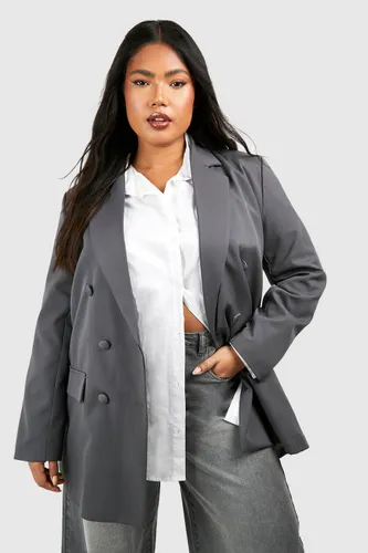 Womens Plus Woven Oversized Longline Blazer - Grey - 16, Grey