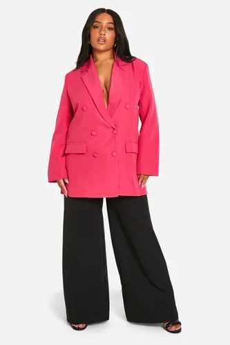 Womens Plus Woven Oversized Longline Blazer - Pink - 16, Pink
