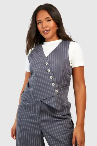 Womens Plus Woven Pinstripe Tailored Waistcoat - Grey - 16, Grey