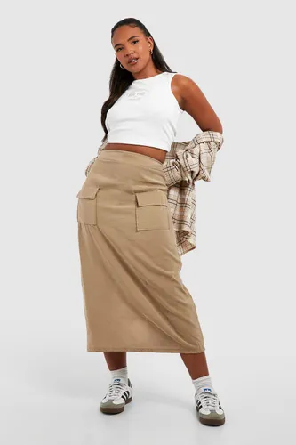 Womens Plus Woven Pocket Detail Cargo Midaxi Skirt - Beige - 16, Beige