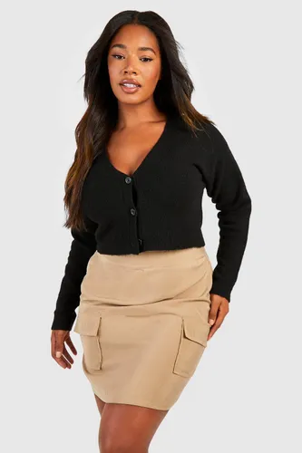 Womens Plus Woven Pocket Detail Cargo Mini Skirt - Beige - 28, Beige