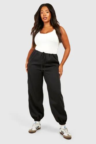 Womens Plus Woven Pocket Detail Cuffed Cargo Trousers - Black - 16, Black
