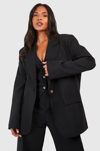 Womens Plus Woven Pocket Detail Oversized Blazer - Black - 16, Black