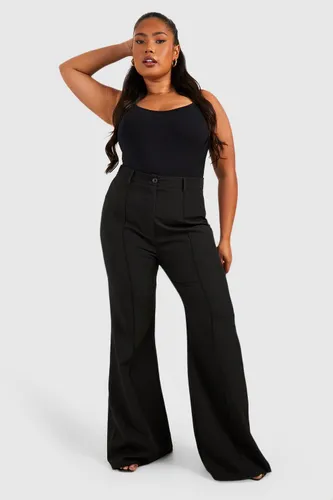 Womens Plus Woven Seam Detail Tailored Flare Trousers - Black - 16, Black