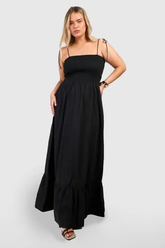 Womens Plus Woven Shirred Bust Bandeau Maxi Dress - Black - 16, Black