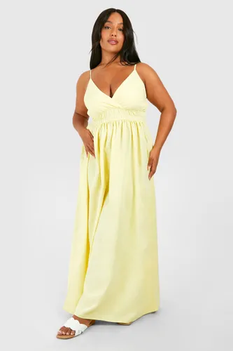 Womens Plus Woven Shirred Waist Maxi Dress - Yellow - 18, Yellow