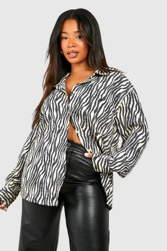 Womens Plus Zebra Stripe Satin Shirt - Black - 18, Black