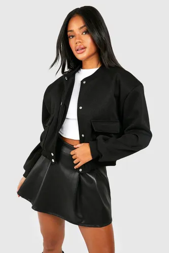 Womens Pocket Detail Wool Look Bomber Jacket - Black - M, Black