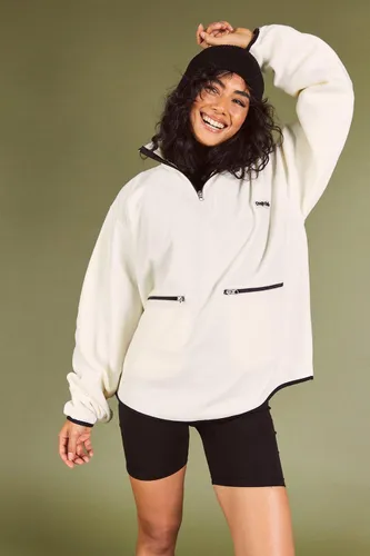 Womens Polar Fleece Contrast Half Zip Oversized Sweatshirt - White - S, White