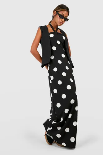 Womens Polka Dot Maxi Dress - Black - 10, Black