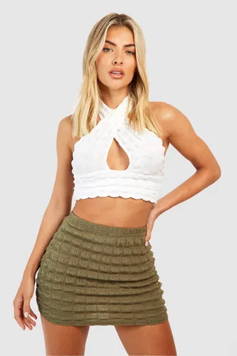 Womens Popcorn Textured Mini Skirt - Green - 14, Green