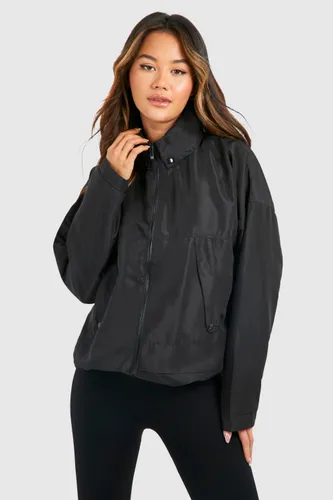 Womens Popper Detail Oversized Jacket - Black - 8, Black