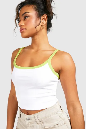 Womens Premium Contrast Rib Strappy Vest - White - 6, White