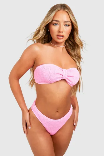 Womens Premium Crinkle Knot Bandeau Bikini Set - Pink - 14, Pink