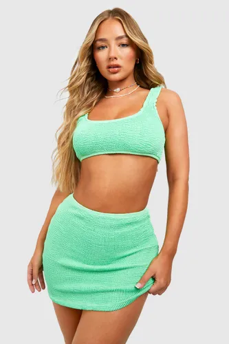 Womens Premium Crinkle Swim Mini Skirt - Green - S, Green