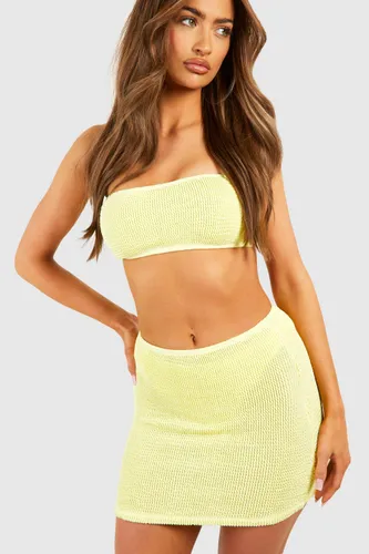 Womens Premium Crinkle Swim Mini Skirt - Yellow - L, Yellow
