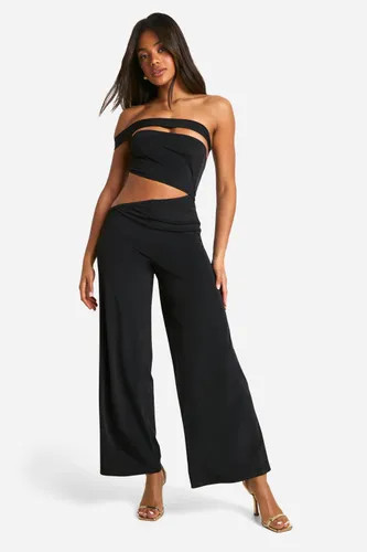 Womens Premium Cut Out Matt Slinky Jumpsuit - Black - 8, Black