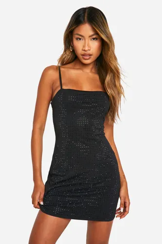 Womens Premium Diamante Mini Dress - Black - 8, Black