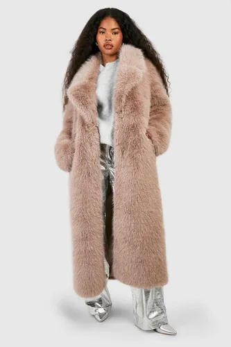 Womens Premium Faux Fur Maxi Coat - Brown - 14, Brown
