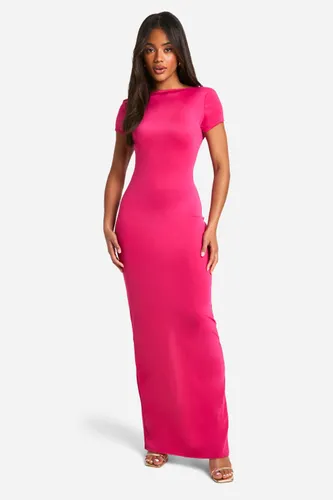 Womens Premium Matt Slinky Cap Sleeve Backless Maxi - Pink - 8, Pink