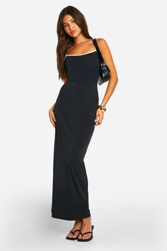 Womens Premium Matt Slinky Contrast Maxi Dress - Black - 12, Black