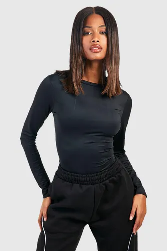 Womens Premium Matt Slinky Crew Neck Long Sleeve Top - Black - 6, Black