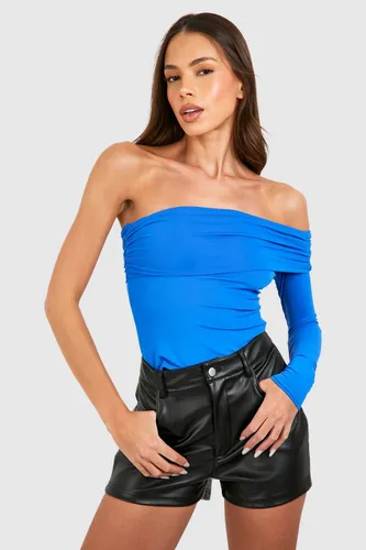 Womens Premium Matt Slinky One Shoulder Asym Top - Blue - 8, Blue