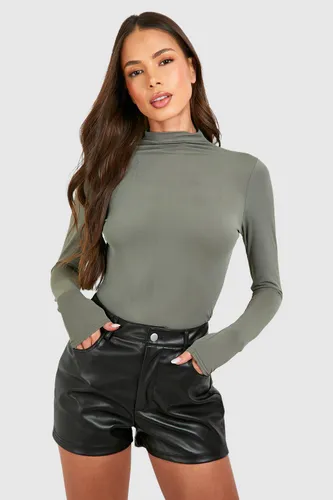 Womens Premium Matt Slinky Slash Neck Long Sleeve Top - Grey - 14, Grey