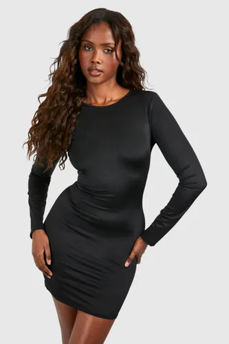 Womens Premium Matte Slinky Crew Neck Mini Dress - Black - 12, Black