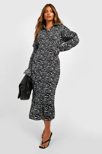 Womens Premium Plisse Zebra Shirt Dress - Black - 8, Black
