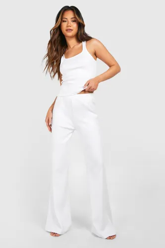 Womens Premium Rib Flare Lounge Trouser - White - 6, White
