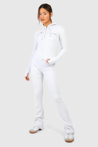 Womens Premium Rib Zip Through Hoodie And Yoga Pant Set - Grey - 14, Grey