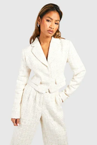 Womens Premium Sequin Boucle Fitted Blazer - White - 6, White