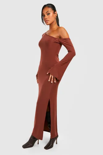 Womens Premium Slinky Off The Shoulder Maxi Dress - Brown - 18, Brown