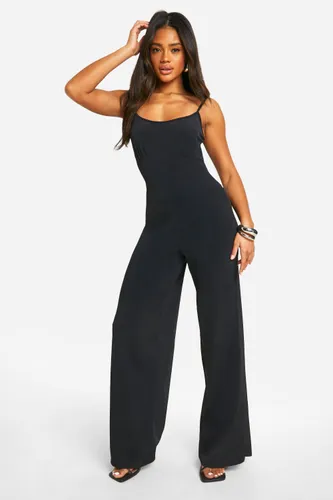 Womens Premium Strappy Matt Slinky Jumpsuit - Black - 8, Black